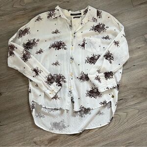 Scotch & Soda Cream and Brown Floral Button Down Shirt